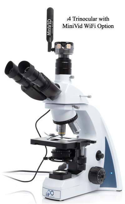 i4 Trinocular Laboratory Microscope with MiniVid WiFi